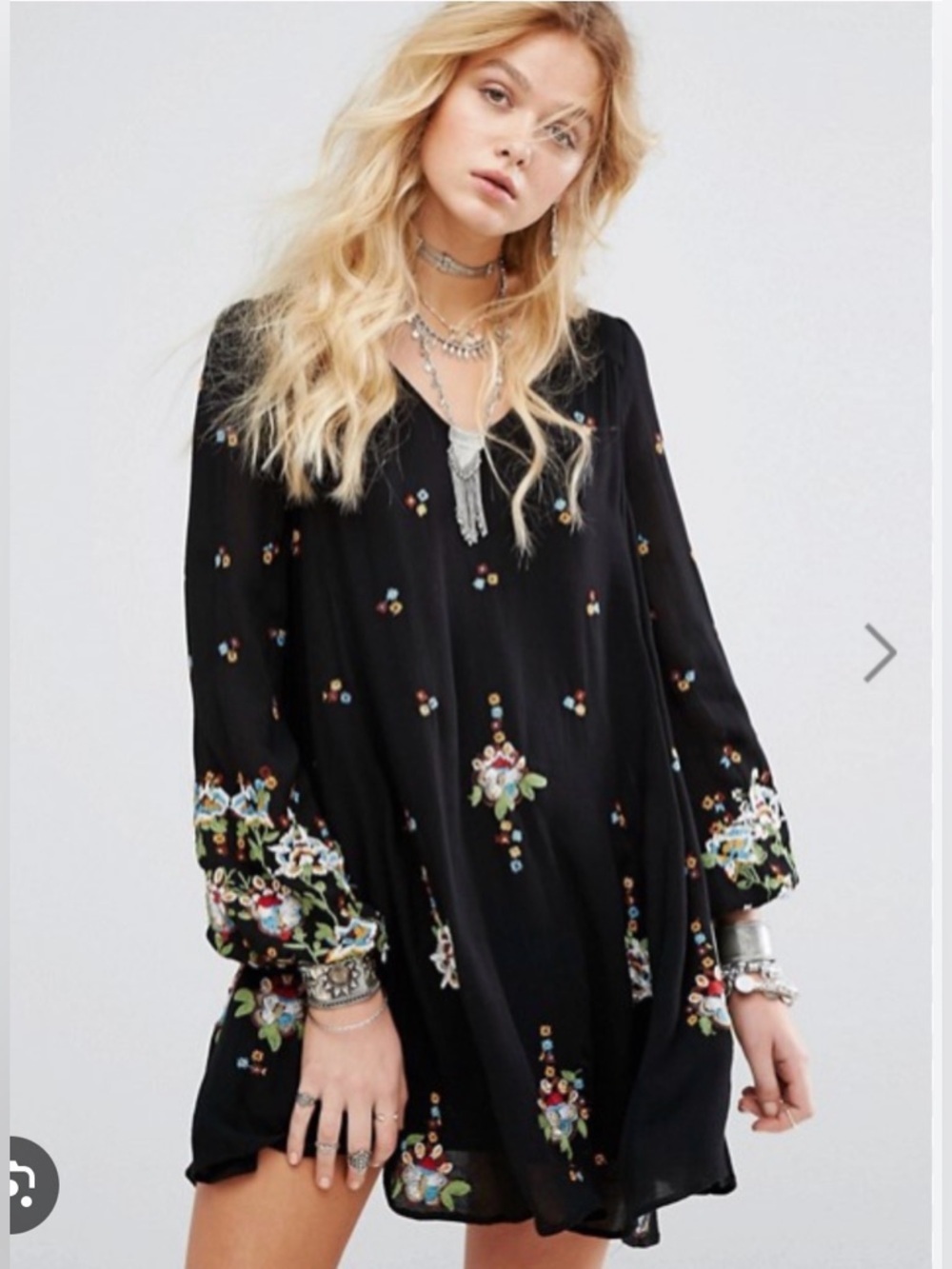 Free People Black Mini Dress with Multicolor Floral Embroidery - Picture 3 of 12